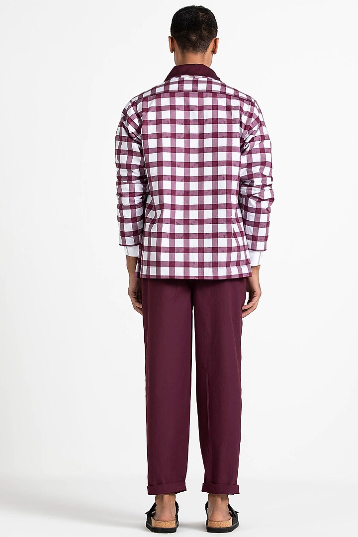 Wine Cotton Twill Trousers by Three Men at Pernia's Pop Up Shop