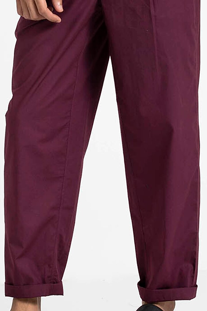 Wine Cotton Twill Trousers by Three Men at Pernia's Pop Up Shop