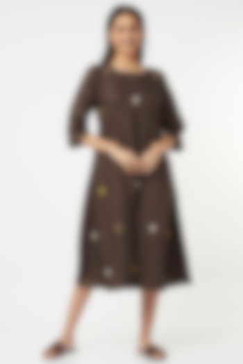 Chocolate Brown Embroidered Kurta by The House of Hemp