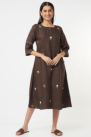 Chocolate Brown Embroidered Kurta by The House of Hemp
