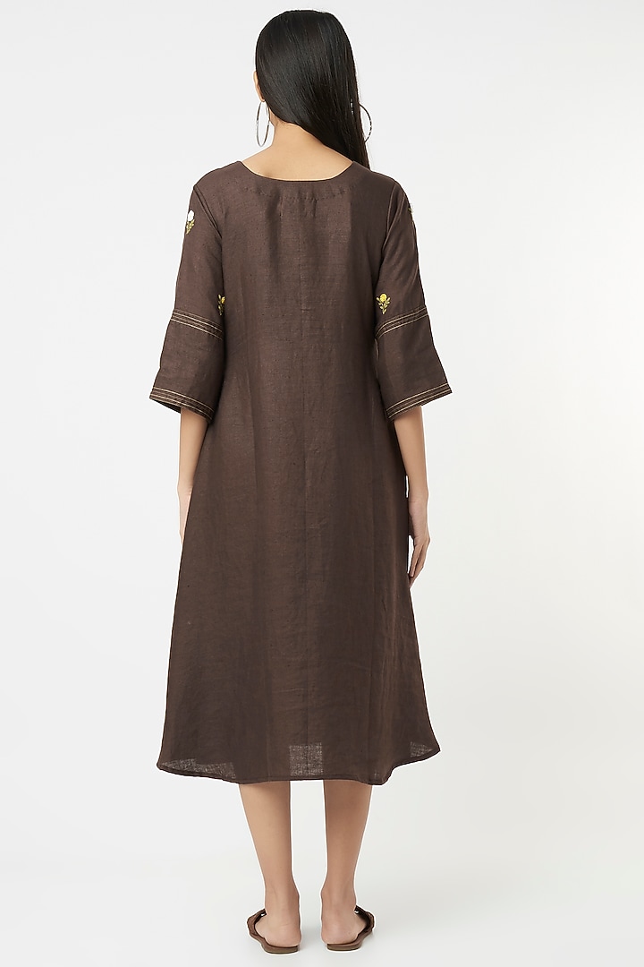 Chocolate Brown Embroidered Kurta by The House of Hemp at Pernia's Pop Up Shop