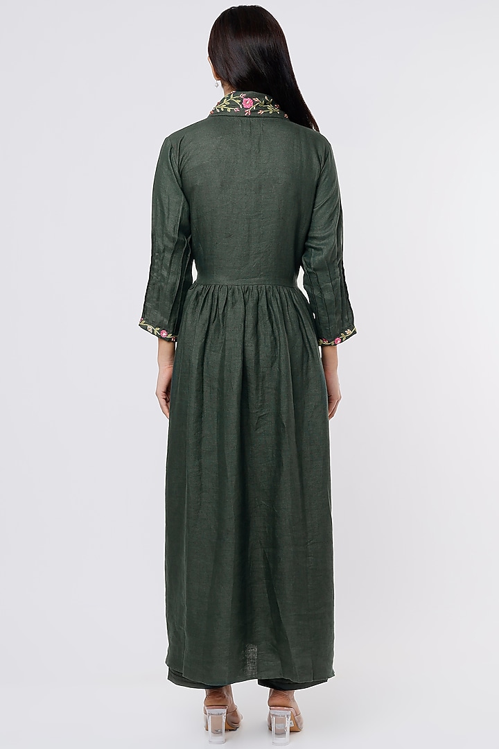 Bottle Green Embroidered Jacket Set by The House of Hemp at Pernia's Pop Up Shop