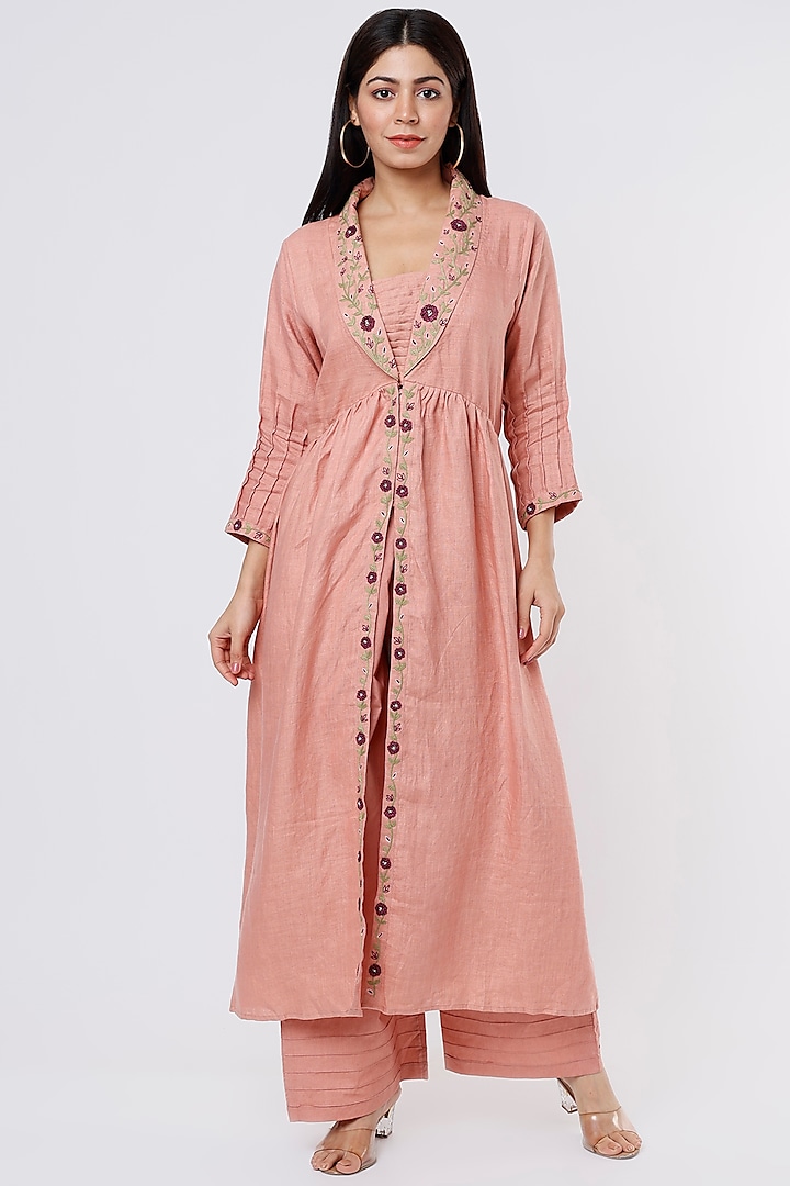 Dusty Pink Hemp Embroidered Jacket Set by The House of Hemp