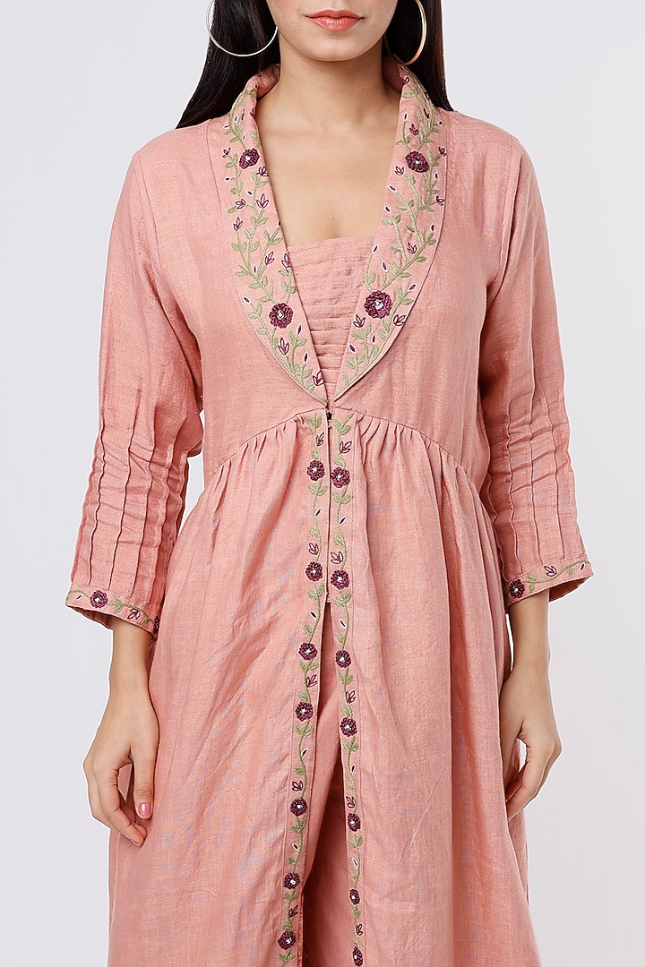 Dusty Pink Hemp Embroidered Jacket Set by The House of Hemp at Pernia's Pop Up Shop