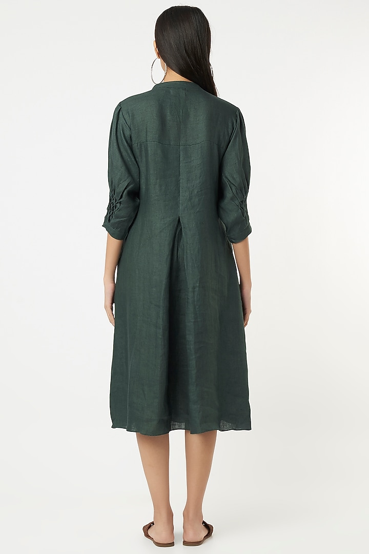 Bottle Green Embroidered Midi Summer Dress by The House of Hemp at Pernia's Pop Up Shop