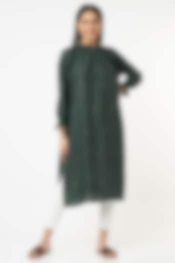 Bottle Green Embroidered Kurta by The House of Hemp