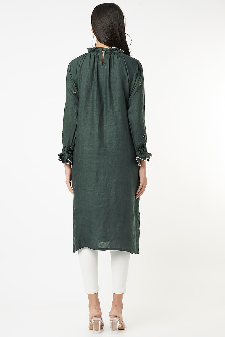 Bottle Green Embroidered Kurta by The House of Hemp at Pernia's Pop Up Shop