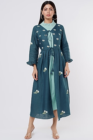 Marine Blue Embroidered Jacket With Inner by The House of Hemp