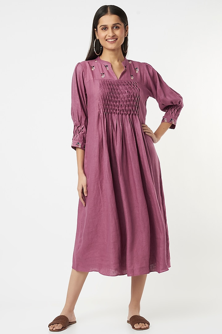 Lavender Embroidered Midi Dress by The House of Hemp