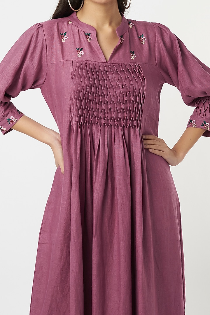 Lavender Embroidered Midi Summer Dress by The House of Hemp at Pernia's Pop Up Shop