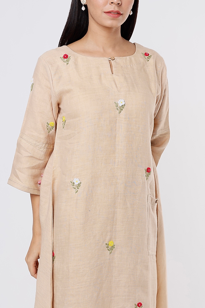 Beige Hemp Embroidered A-Line Kurta by The House of Hemp at Pernia's Pop Up Shop