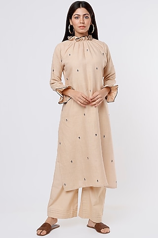 Beige Hemp Embroidered Kurta by The House of Hemp