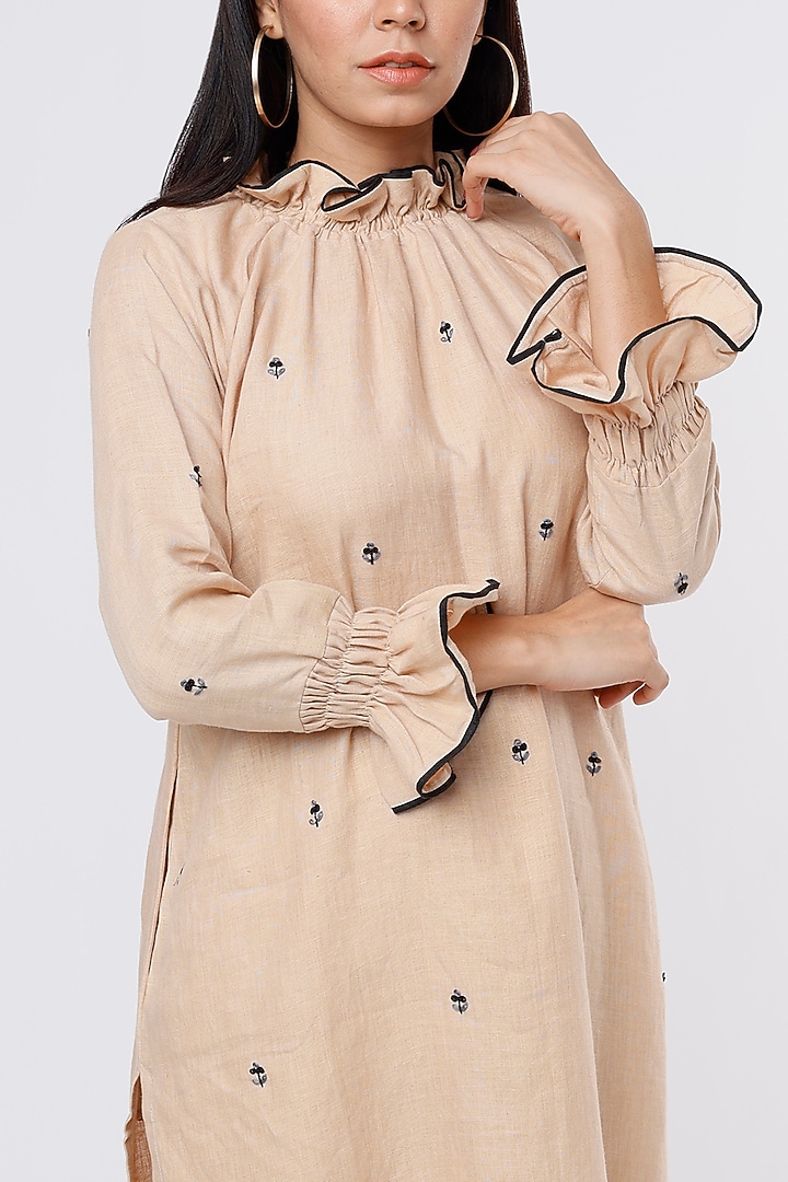 Beige Hemp Embroidered Kurta by The House of Hemp at Pernia's Pop Up Shop