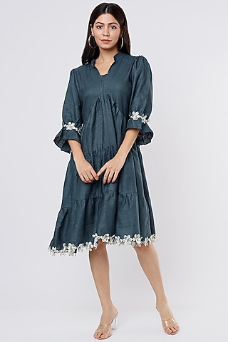 Charcoal Grey Printed Dress by The House of Hemp
