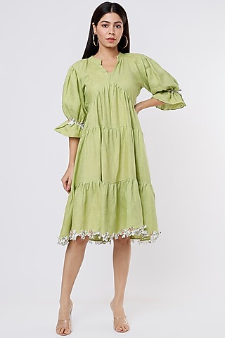 Sage Green Printed Dress by The House of Hemp