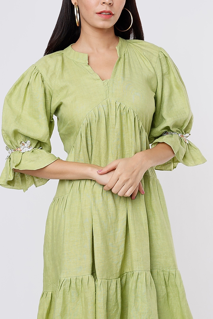 Sage Green Printed Summer Dress by The House of Hemp at Pernia's Pop Up Shop