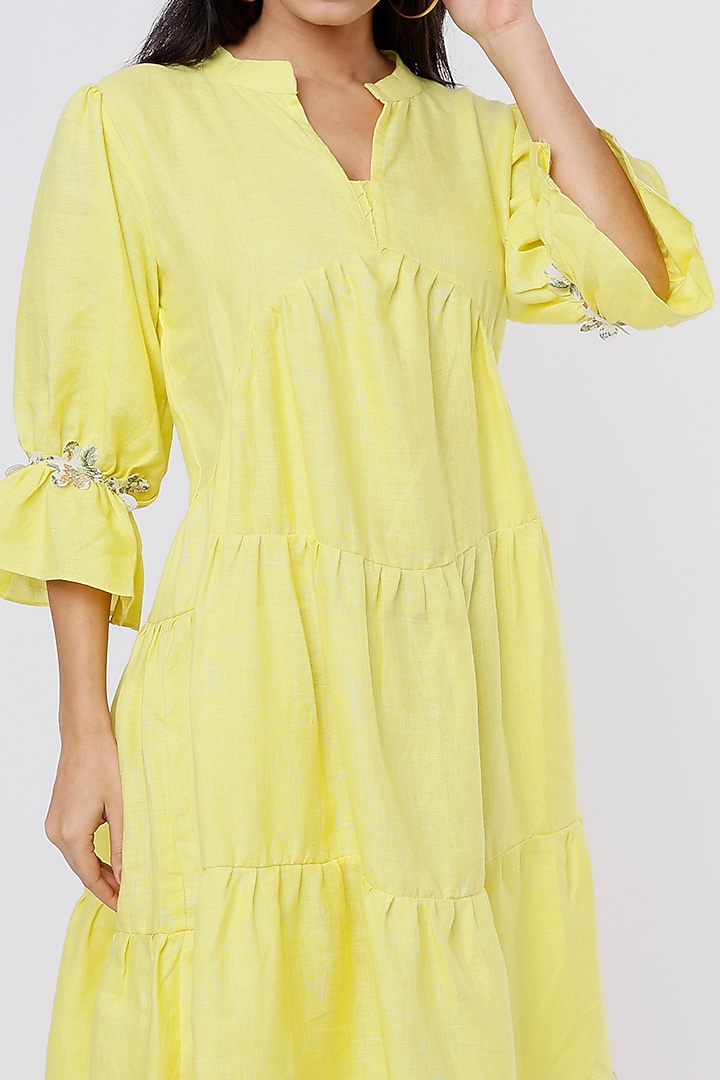 Lemon Yellow Pure Hemp Tiered Summer Dress by The House of Hemp at Pernia's Pop Up Shop