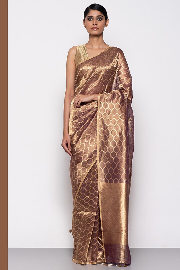 Antique Purple Tissue Organza Handwoven Festive Saree by THE WEAVES at Pernia's Pop Up Shop