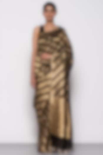 Black & Gold Purple Tissue Organza Handwoven Festive Saree by THE WEAVES at Pernia's Pop Up Shop