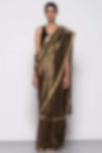 Black Tissue Organza Striped Handwoven Festive Saree by THE WEAVES at Pernia's Pop Up Shop