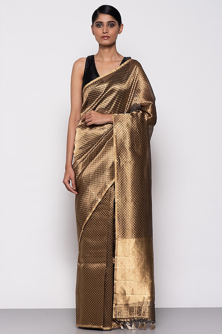 Copper Tissue Organza Polka Dot Handwoven Saree by THE WEAVES