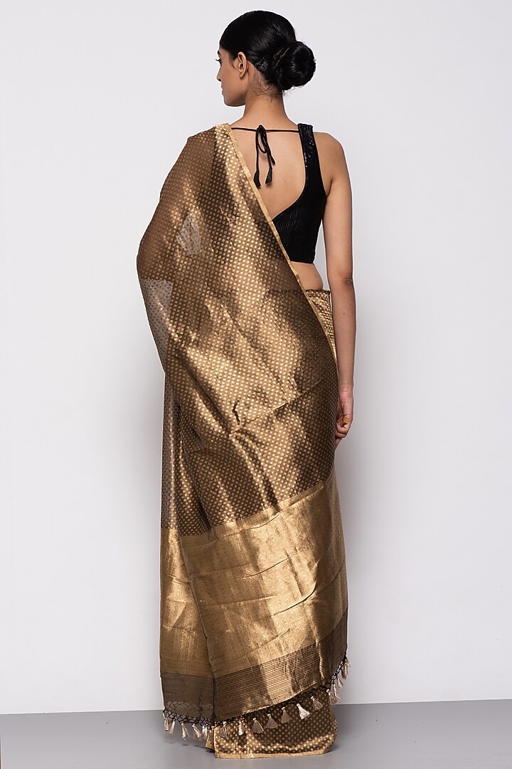 Copper Tissue Organza Polka Dot Handwoven Festive Saree by THE WEAVES at Pernia's Pop Up Shop