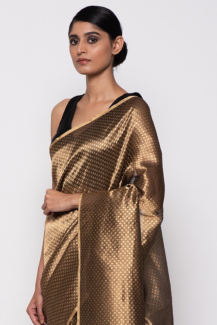 Copper Tissue Organza Polka Dot Handwoven Festive Saree by THE WEAVES at Pernia's Pop Up Shop