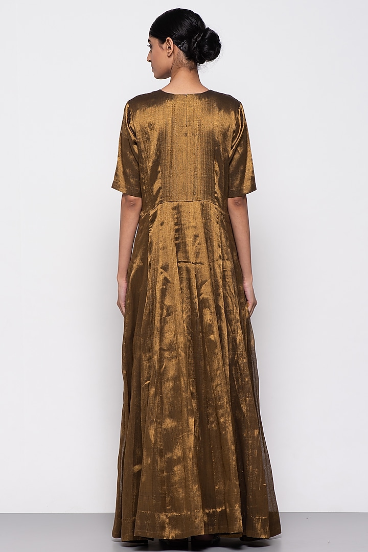 Copper Zari & Handloom Tissue Handwoven Party Wear Anarkali by THE WEAVES at Pernia's Pop Up Shop