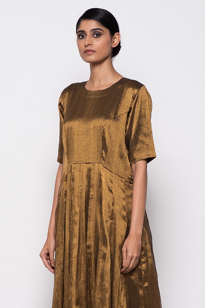 Copper Zari & Handloom Tissue Handwoven Party Wear Anarkali by THE WEAVES at Pernia's Pop Up Shop