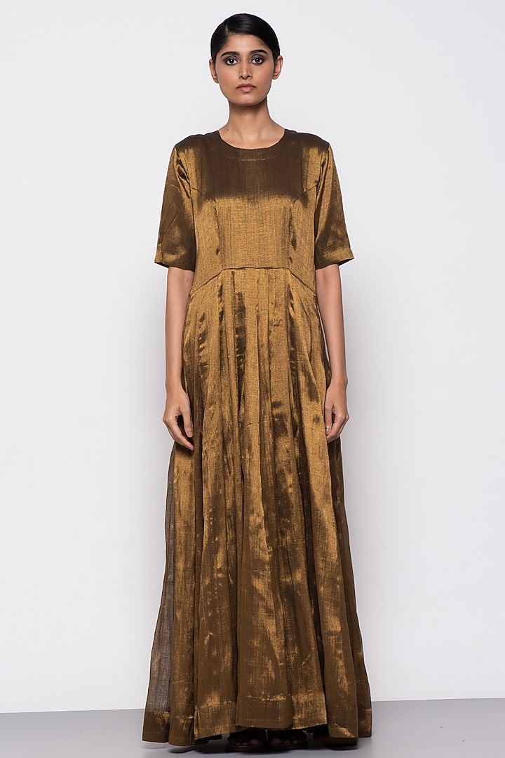 Copper Zari & Handloom Tissue Handwoven Party Wear Anarkali by THE WEAVES at Pernia's Pop Up Shop