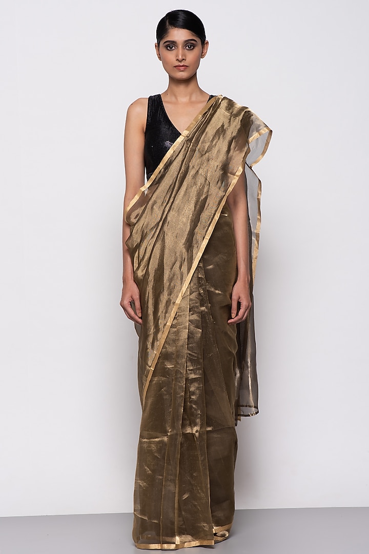 Copper Tissue Organza Handwoven Saree by THE WEAVES
