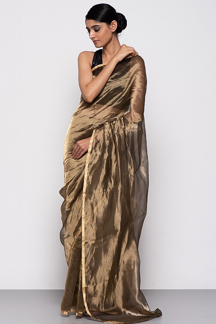 Copper Tissue Organza Handwoven Festive Saree by THE WEAVES at Pernia's Pop Up Shop