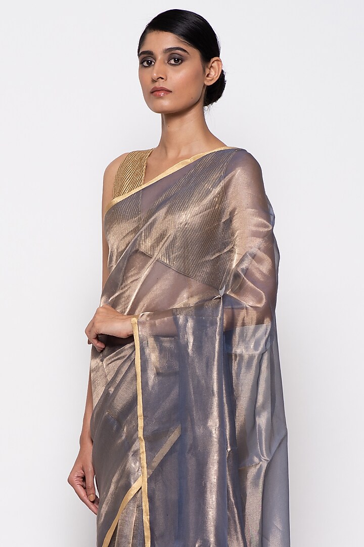 Electric Blue Tissue Organza Handwoven Festive Saree by THE WEAVES at Pernia's Pop Up Shop