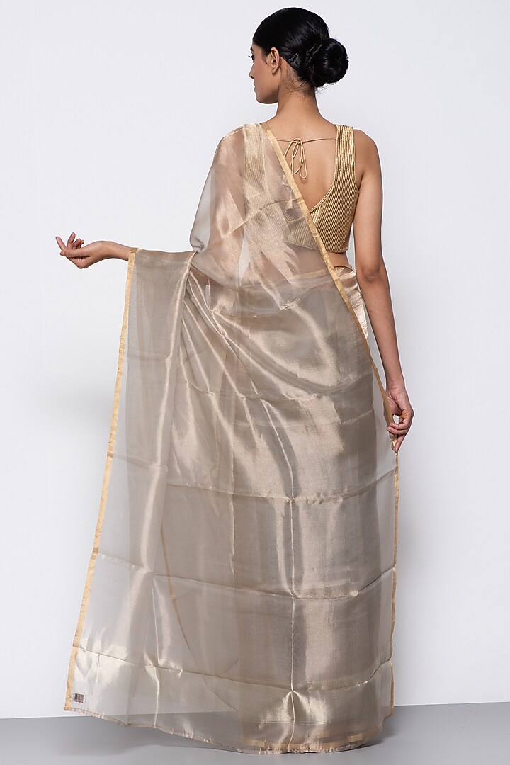 Grey Tissue Organza Handwoven Festive Saree by THE WEAVES at Pernia's Pop Up Shop
