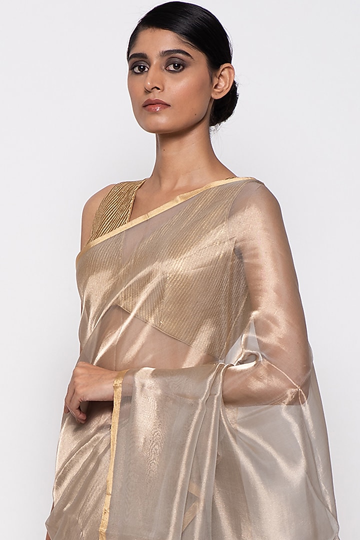 Grey Tissue Organza Handwoven Festive Saree by THE WEAVES at Pernia's Pop Up Shop