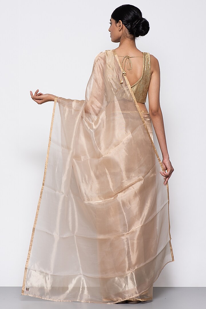 Light Gold Tissue Organza Handwoven Festive Saree by THE WEAVES at Pernia's Pop Up Shop