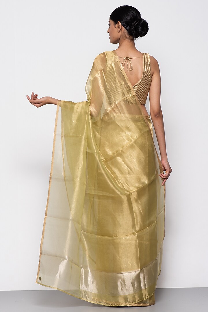 Lime Green Tissue Organza Handwoven Festive Saree by THE WEAVES at Pernia's Pop Up Shop