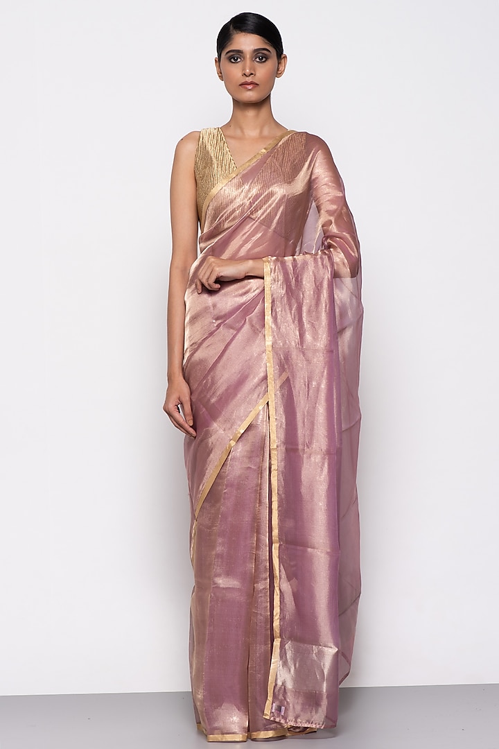 Mauve Tissue Organza Handwoven Saree by THE WEAVES