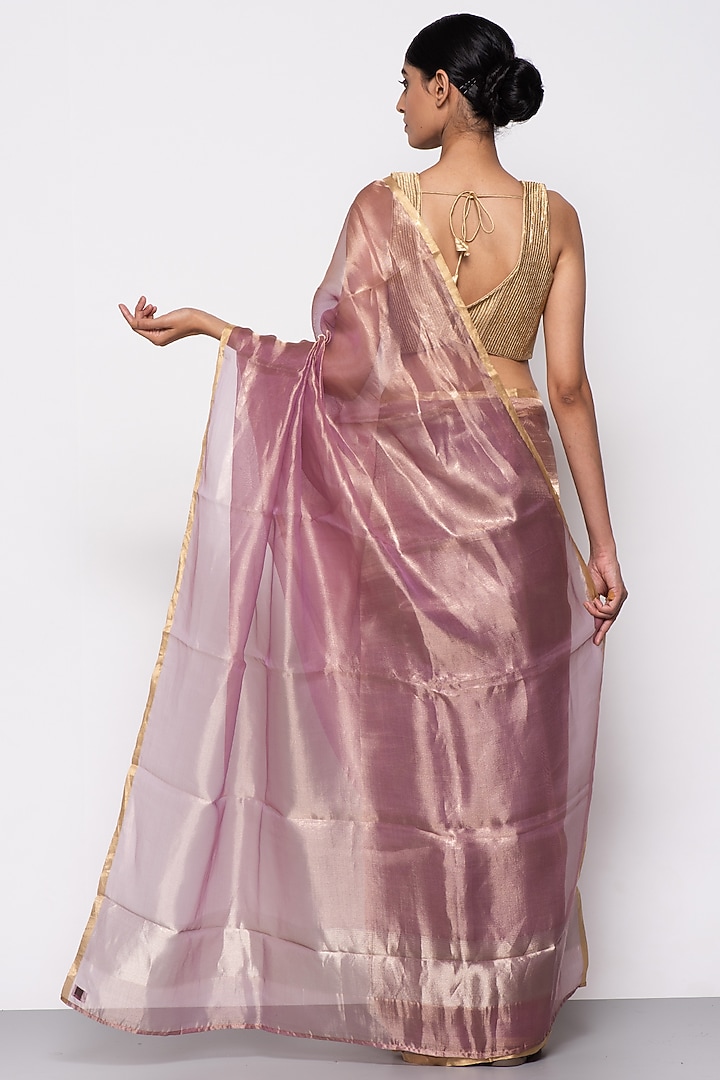 Mauve Tissue Organza Handwoven Festive Saree by THE WEAVES at Pernia's Pop Up Shop