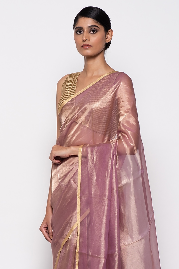 Mauve Tissue Organza Handwoven Festive Saree by THE WEAVES at Pernia's Pop Up Shop
