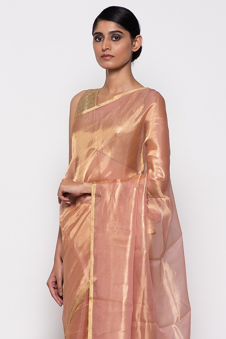 Peach Tissue Organza Handwoven Festive Saree by THE WEAVES at Pernia's Pop Up Shop