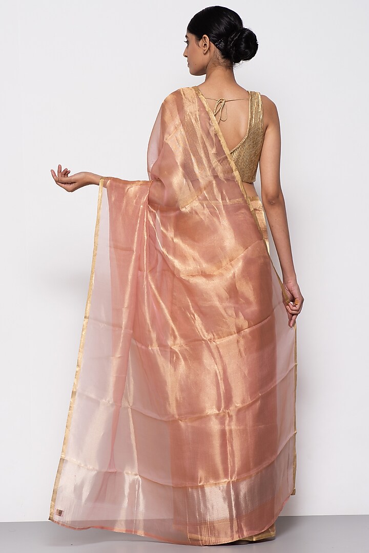 Peach Tissue Organza Handwoven Festive Saree by THE WEAVES at Pernia's Pop Up Shop