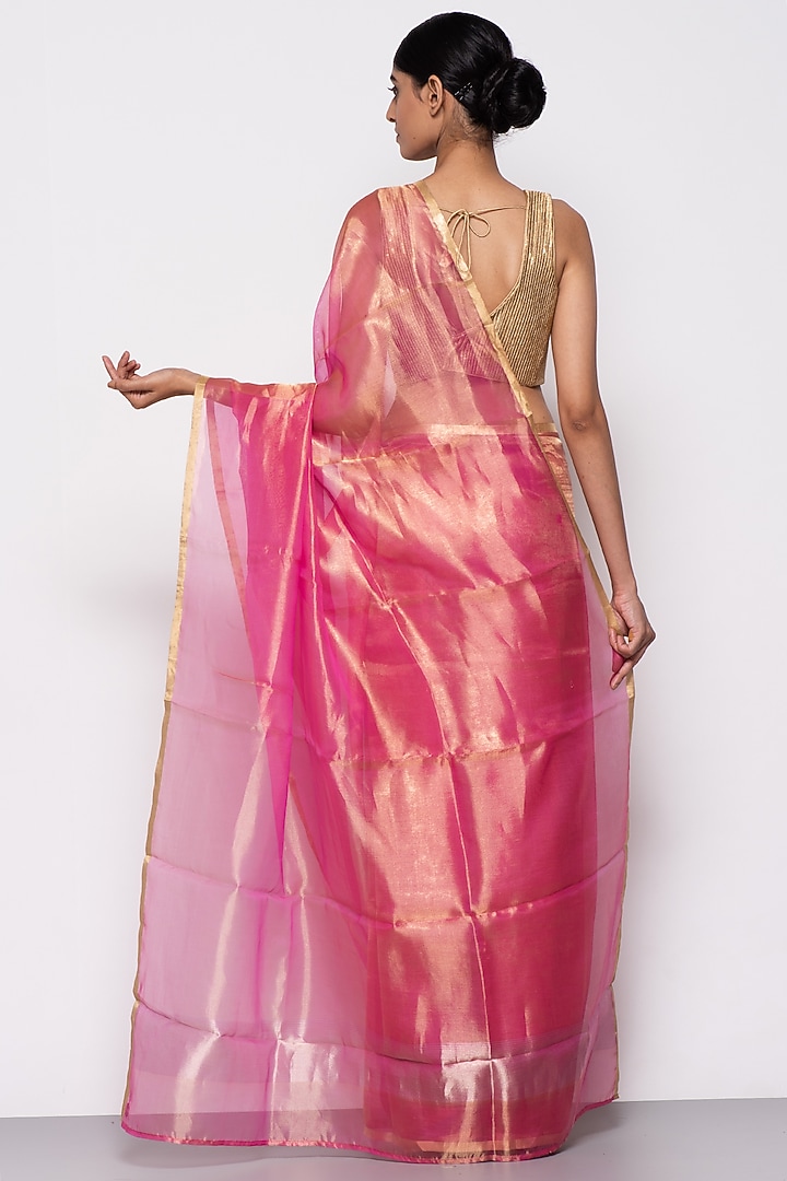 Pink Tissue Organza Handwoven Festive Saree by THE WEAVES at Pernia's Pop Up Shop