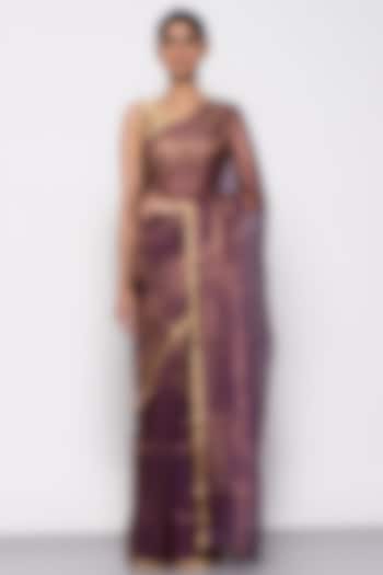 Purple Tissue Organza Handwoven Saree by THE WEAVES