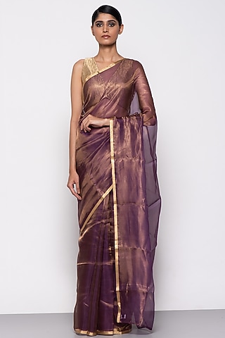 Purple Tissue Organza Handwoven Saree by THE WEAVES