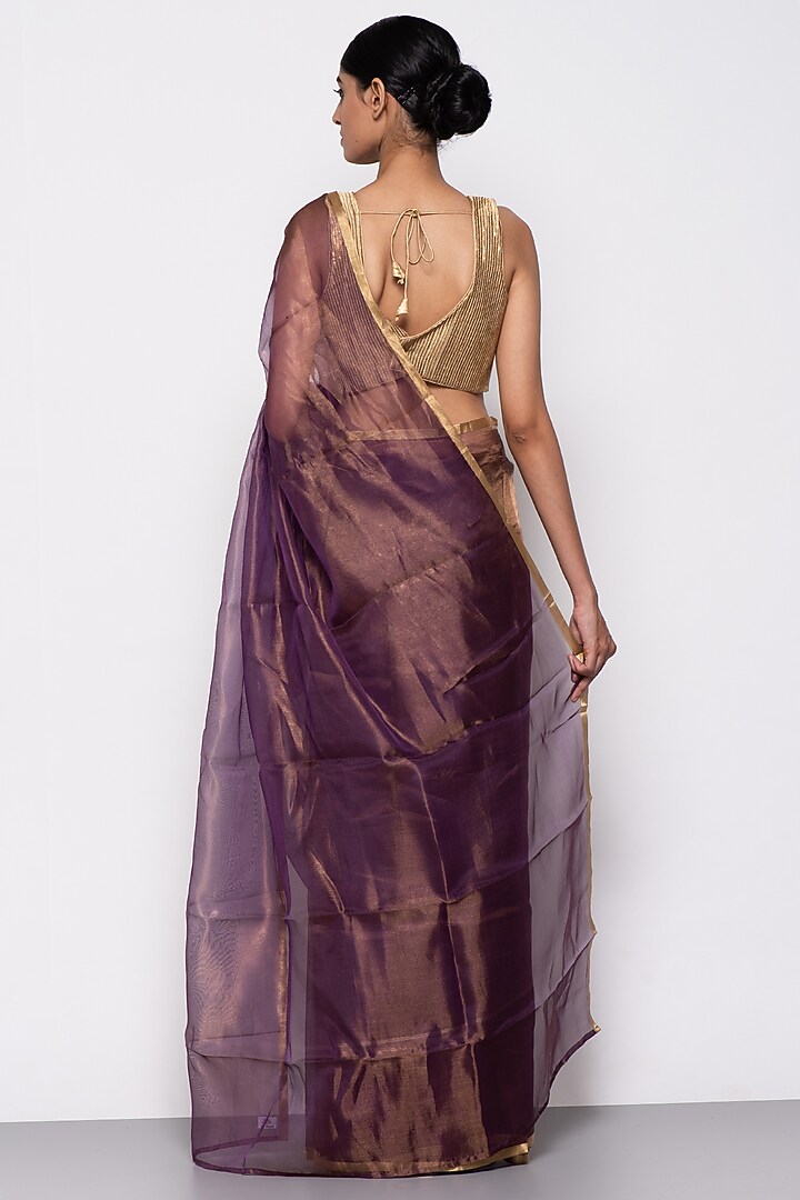 Purple Tissue Organza Handwoven Festive Saree by THE WEAVES at Pernia's Pop Up Shop