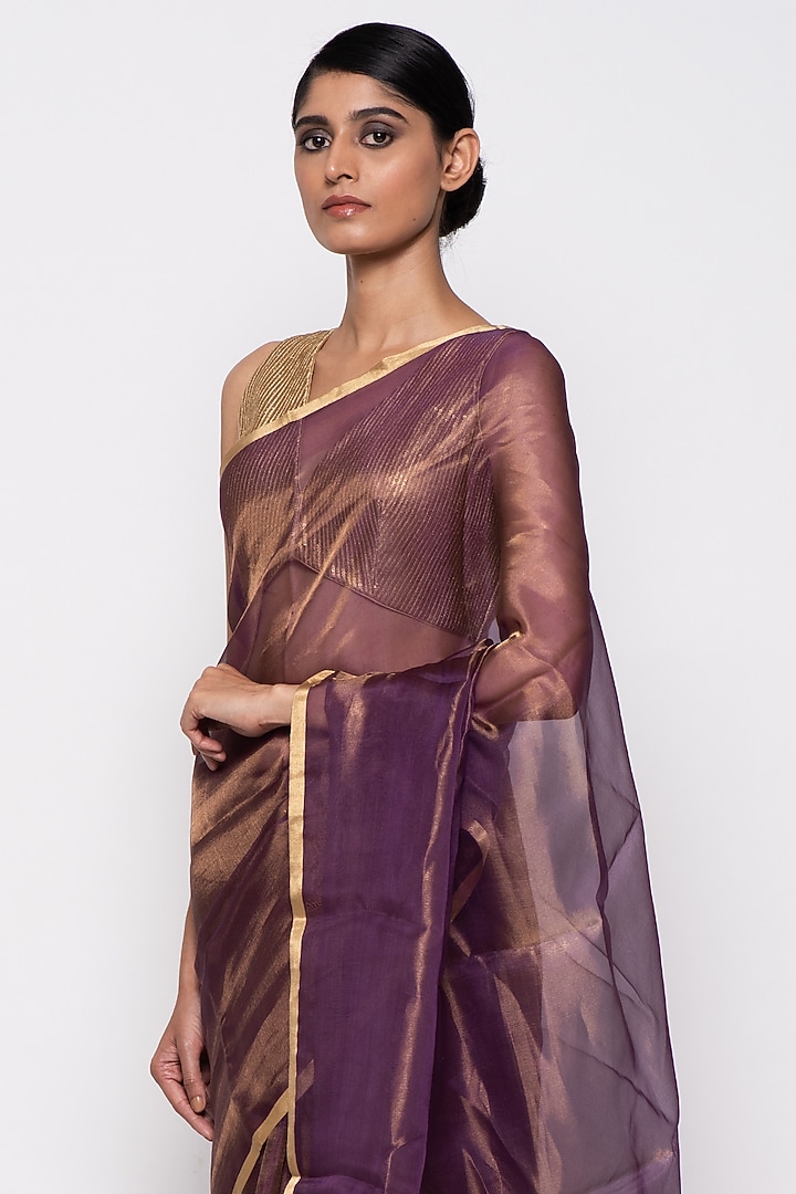 Purple Tissue Organza Handwoven Festive Saree by THE WEAVES at Pernia's Pop Up Shop