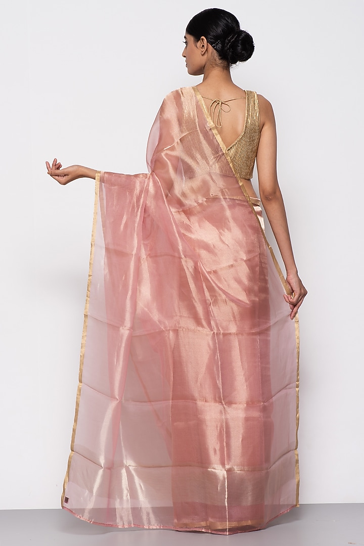 Rose Pink Organza Handwoven Festive Saree by THE WEAVES at Pernia's Pop Up Shop