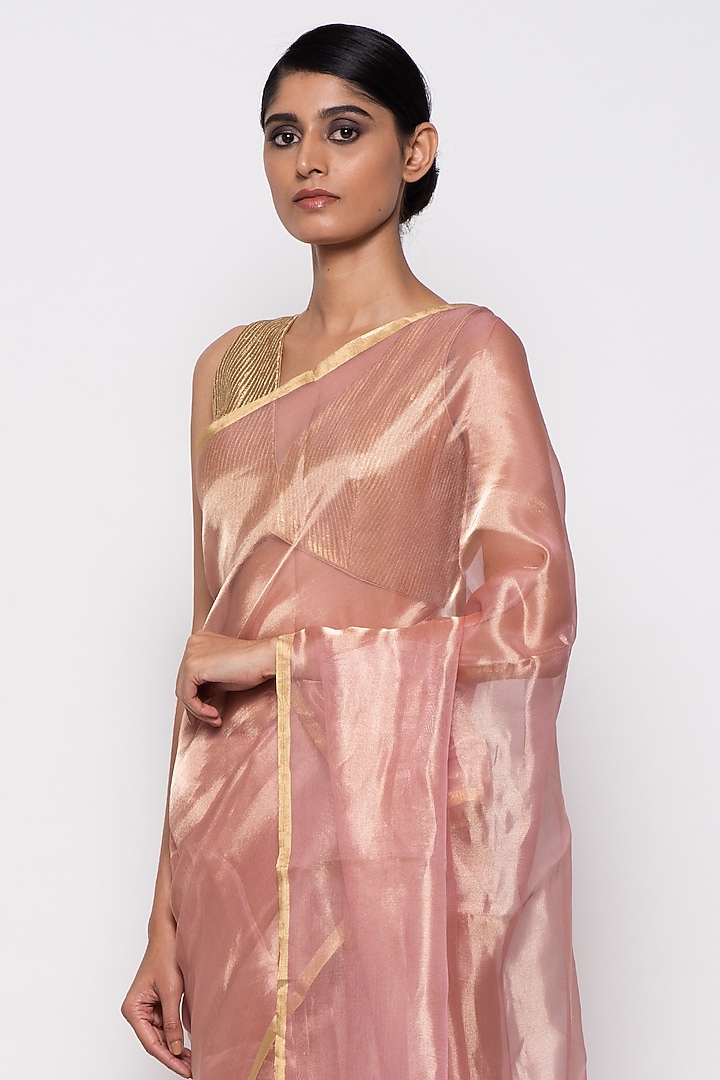 Rose Pink Organza Handwoven Festive Saree by THE WEAVES at Pernia's Pop Up Shop