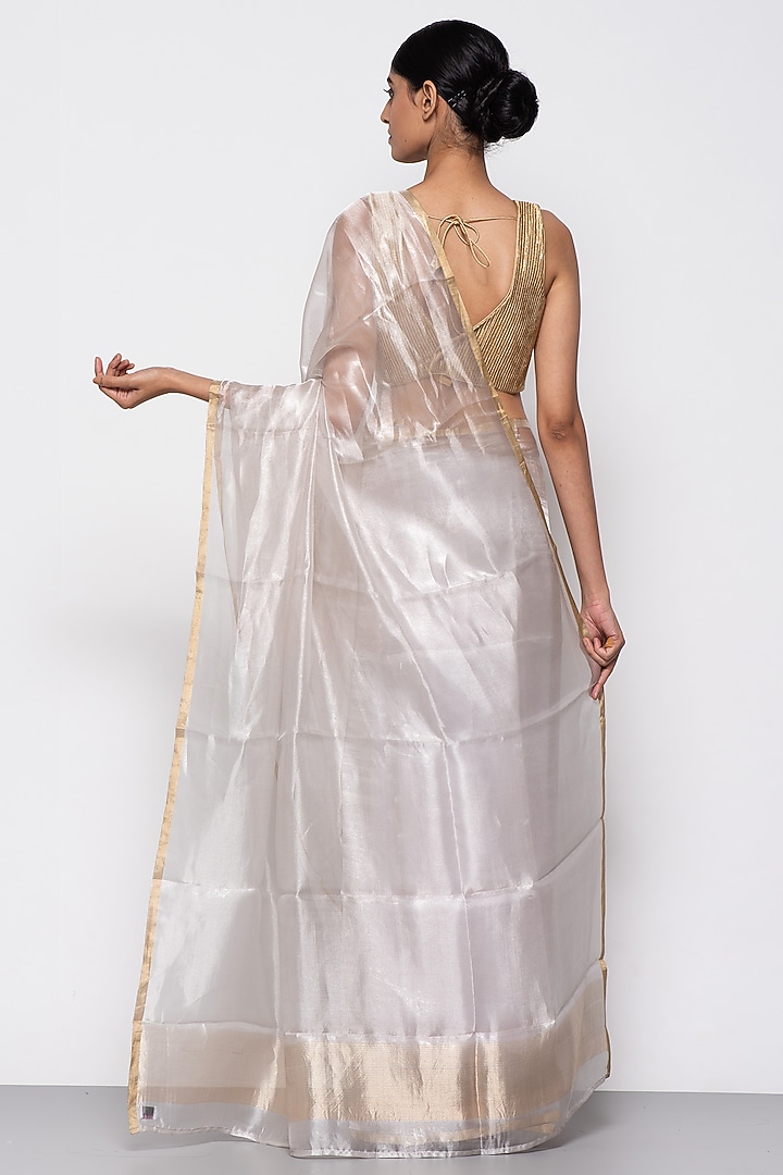 Silver Tissue Organza Handwoven Festive Saree by THE WEAVES at Pernia's Pop Up Shop